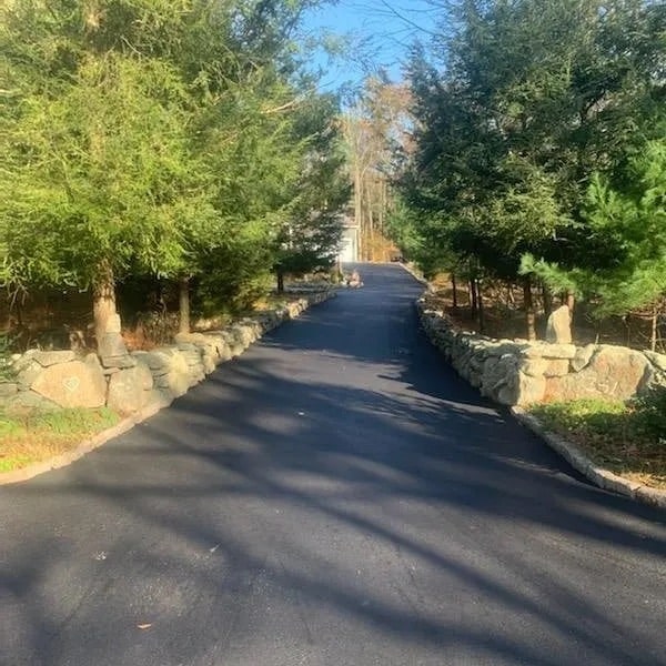 Newly paved asphalt driveway in Rhode Island